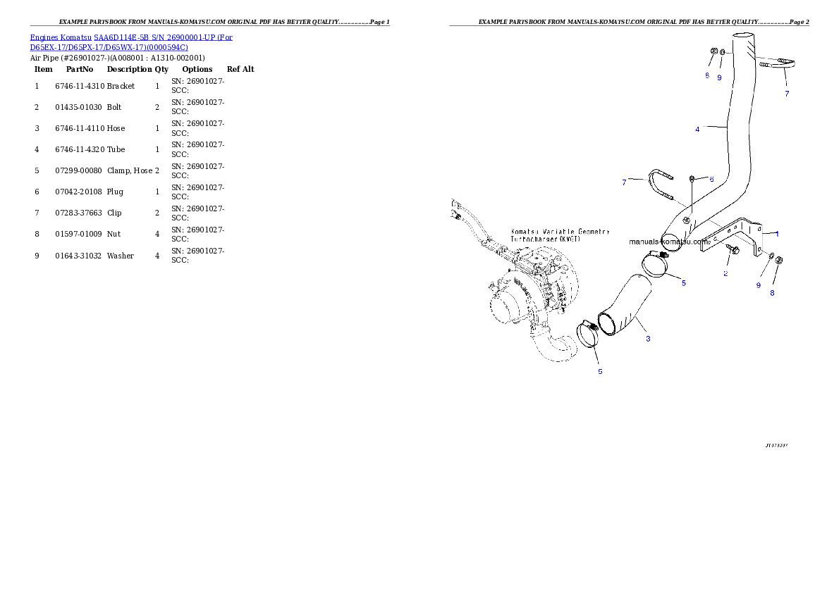 Protected: SAA6D114E-5B S/N 26900001-UP (For D65EX-17/D65PX-17/D65WX-17) Partsbook