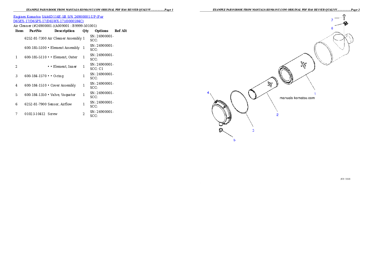 Protected: SAA6D114E-5B S/N 26900001-UP (For D65EX-17/D65PX-17/D65WX-17) Partsbook