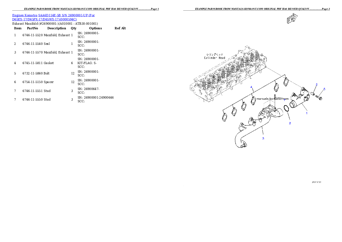 Protected: SAA6D114E-5B S/N 26900001-UP (For D65EX-17/D65PX-17/D65WX-17) Partsbook