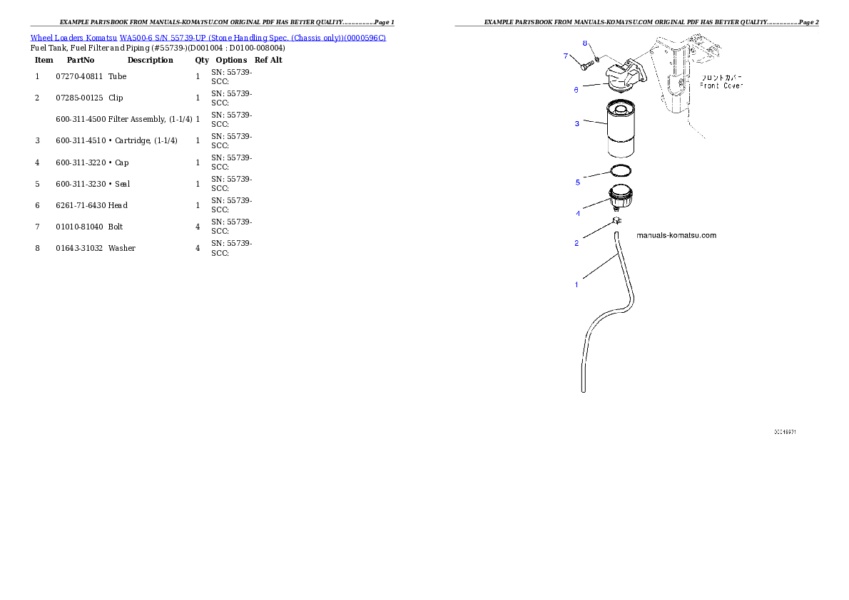 Protected: WA500-6 S/N 55739-UP (Stone Handling Spec. (Chassis only)) Partsbook