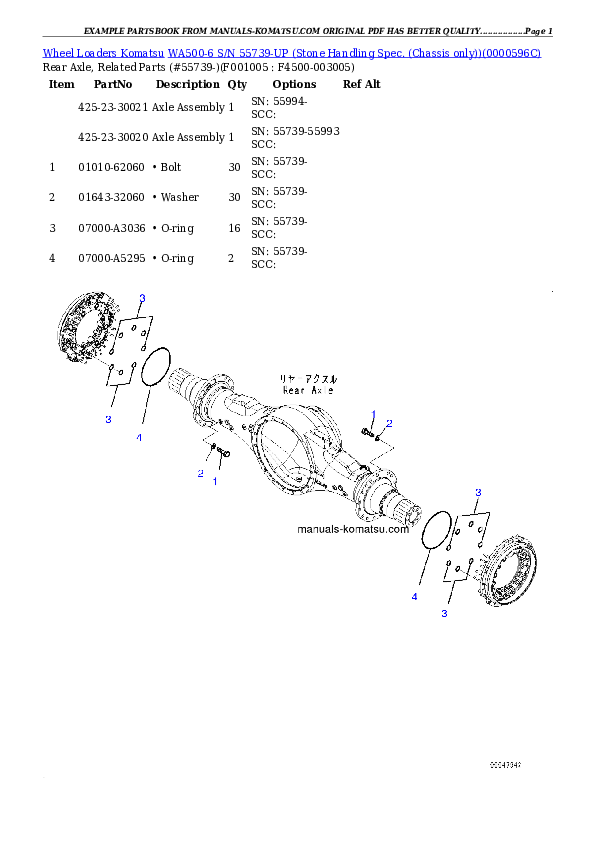 Protected: WA500-6 S/N 55739-UP (Stone Handling Spec. (Chassis only)) Partsbook