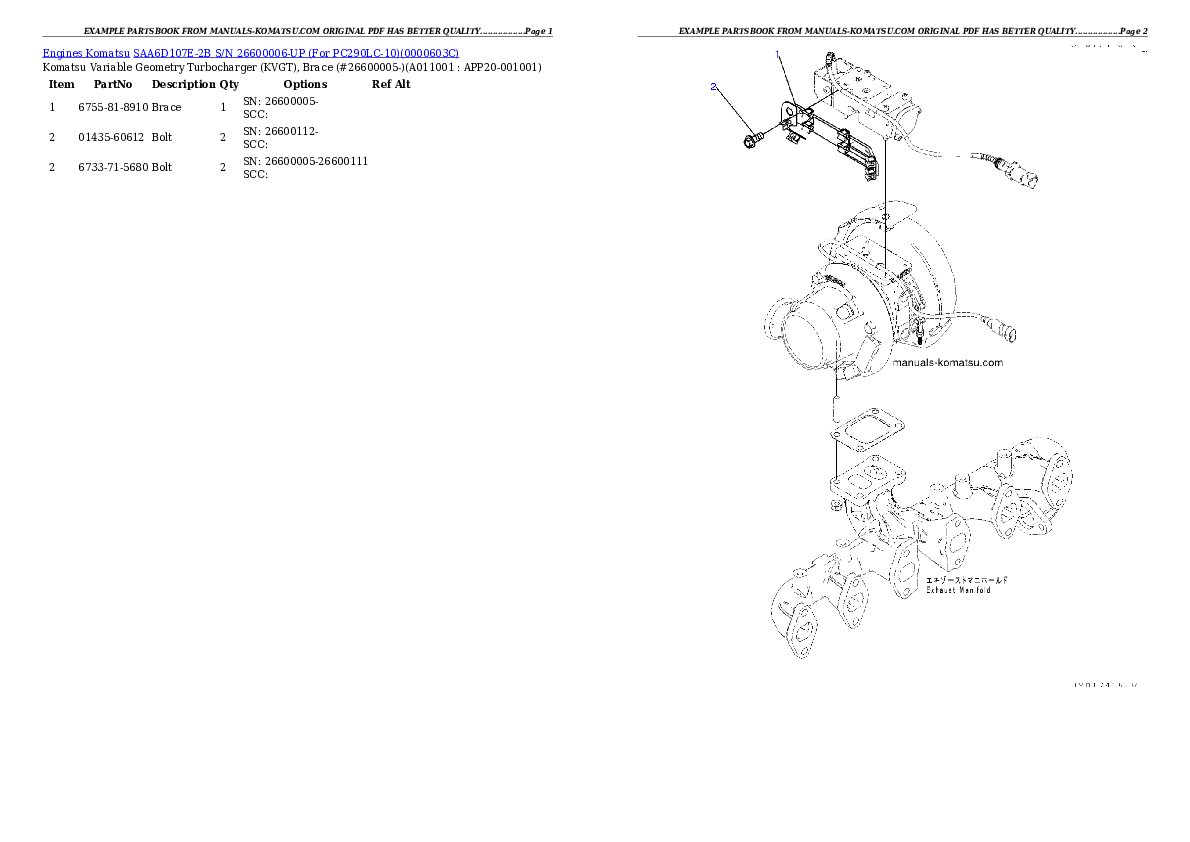 Protected: SAA6D107E-2B S/N 26600006-UP (For PC290LC-10) Partsbook