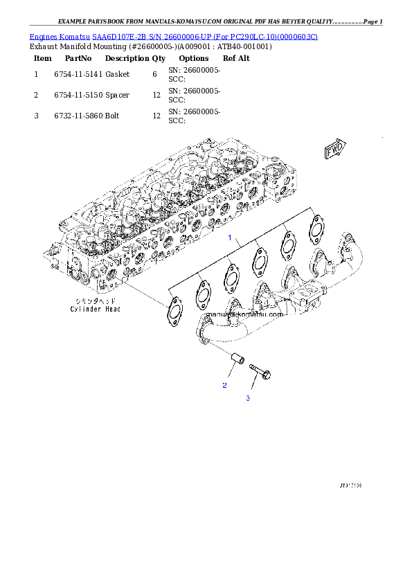 Protected: SAA6D107E-2B S/N 26600006-UP (For PC290LC-10) Partsbook