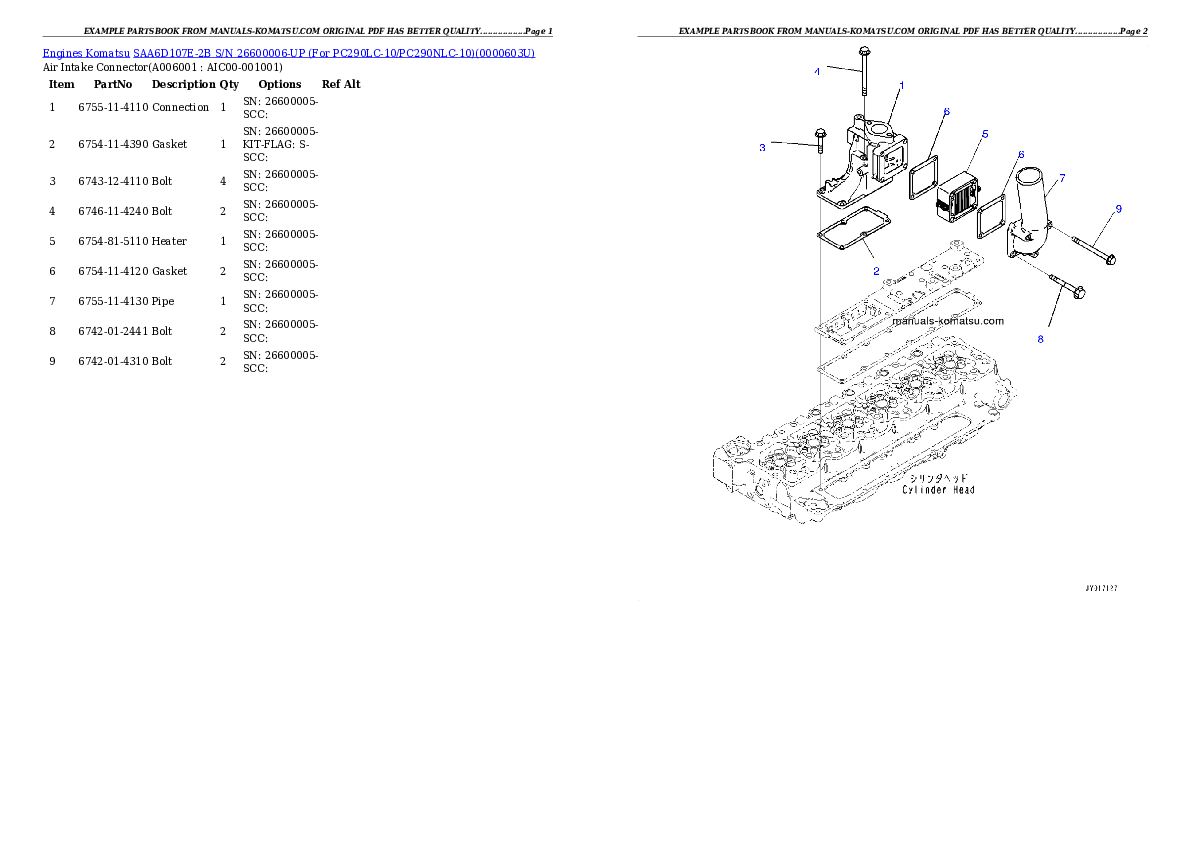 Protected: SAA6D107E-2B S/N 26600006-UP (For PC290LC-10/PC290NLC-10) Partsbook