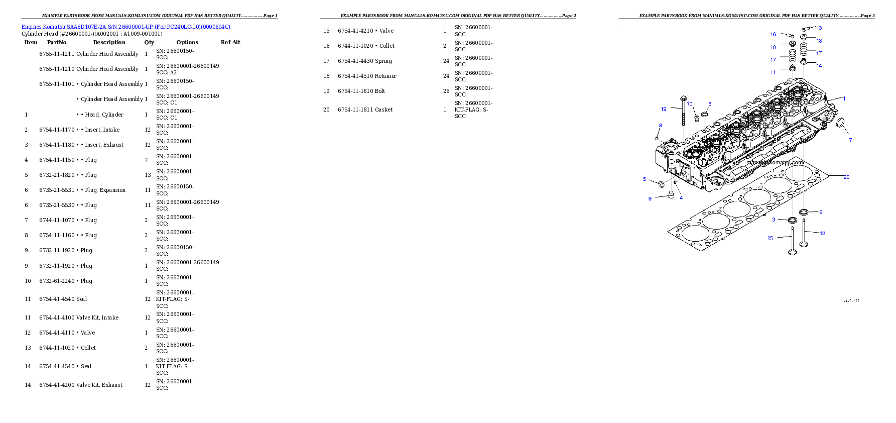 SAA6D107E-2A S/N 26600001-UP (For PC240LC-10) Partsbook