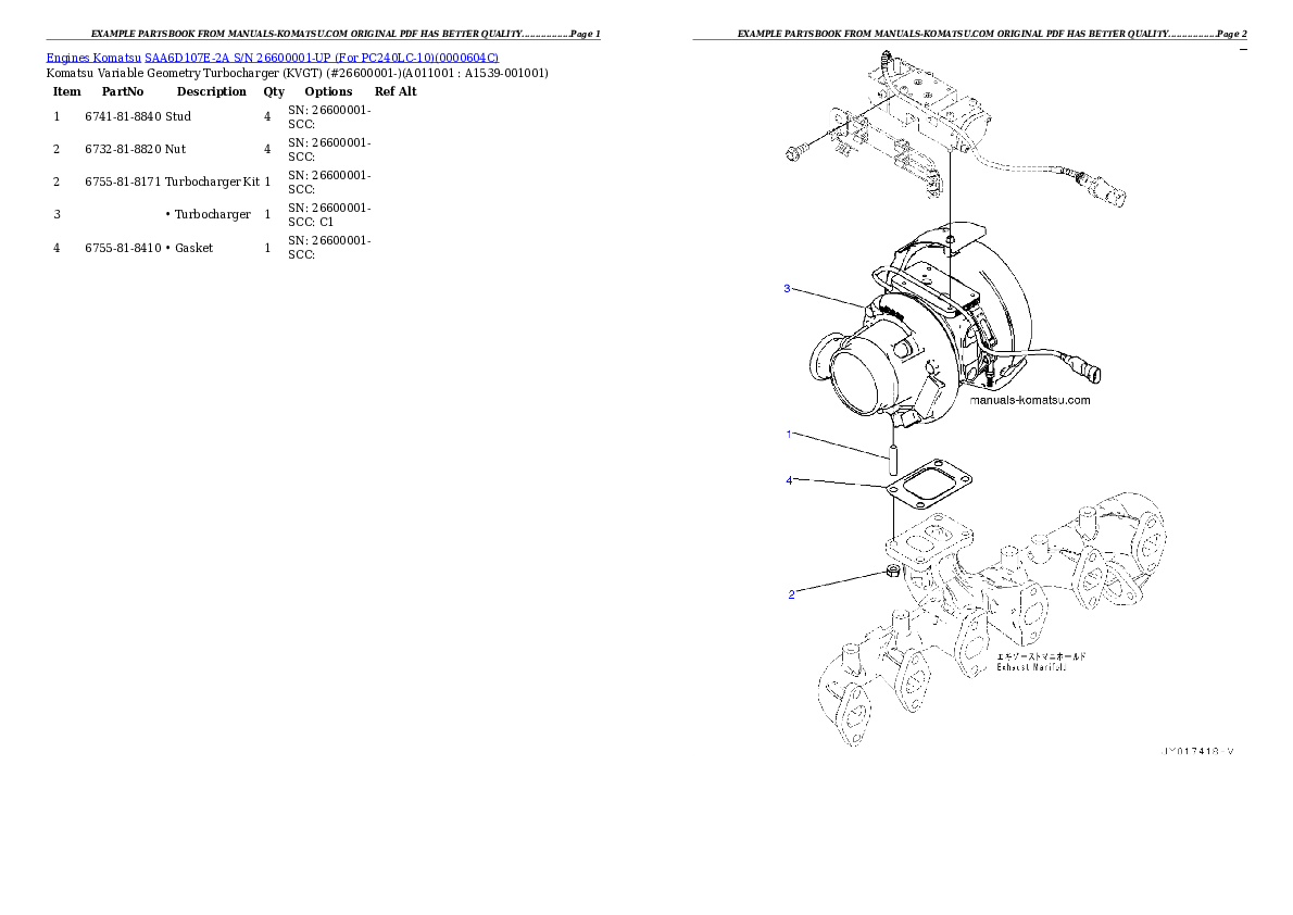 Protected: SAA6D107E-2A S/N 26600001-UP (For PC240LC-10) Partsbook
