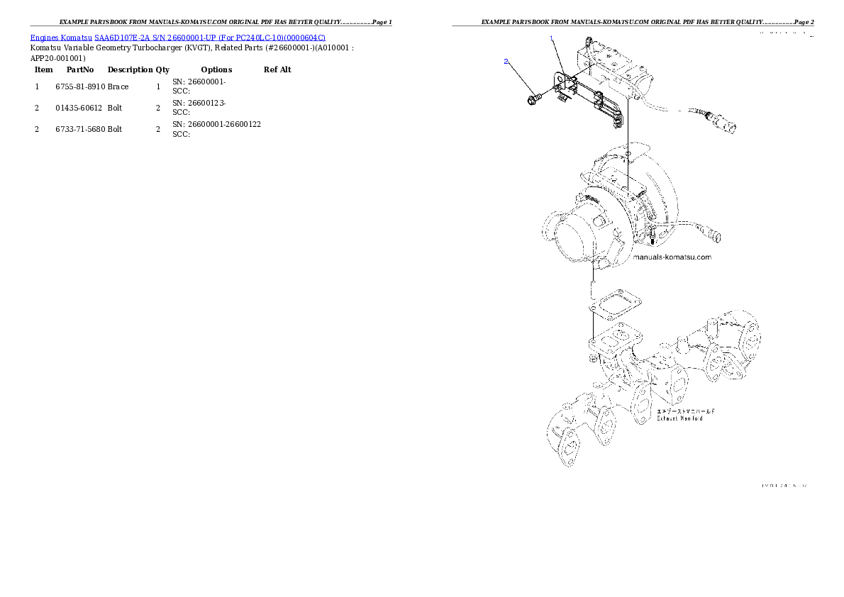Protected: SAA6D107E-2A S/N 26600001-UP (For PC240LC-10) Partsbook