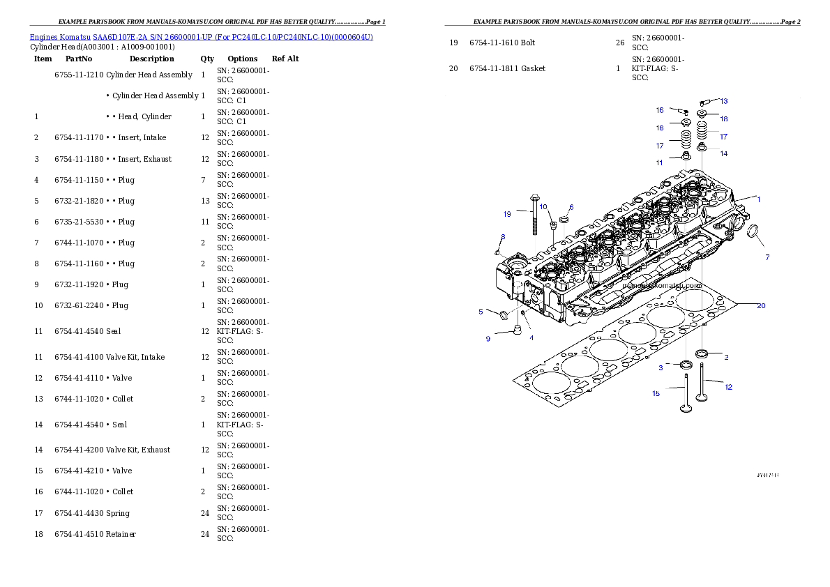 SAA6D107E-2A S/N 26600001-UP (For PC240LC-10/PC240NLC-10) Partsbook
