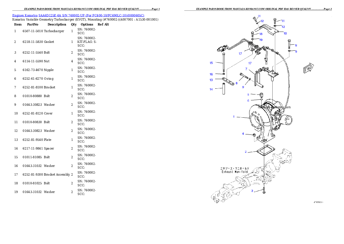 Protected: SAA6D125E-6A S/N 760002-UP (For PC400-10/PC490LC-10) Partsbook