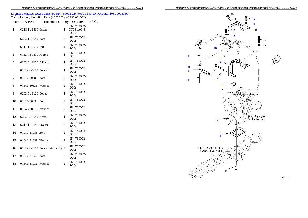 Protected: SAA6D125E-6A S/N 760002-UP (For PC490-10/PC490LC-10) Partsbook