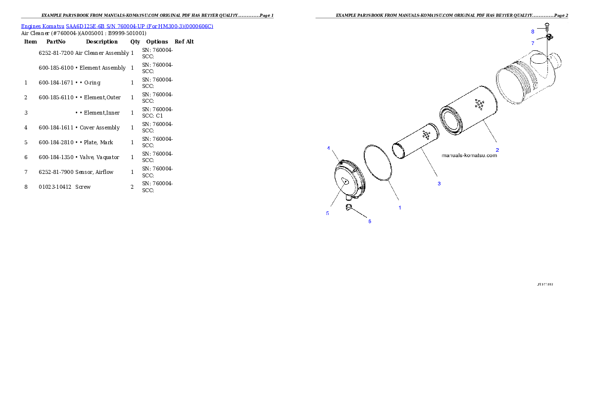 Protected: SAA6D125E-6B S/N 760004-UP (For HM300-3) Partsbook