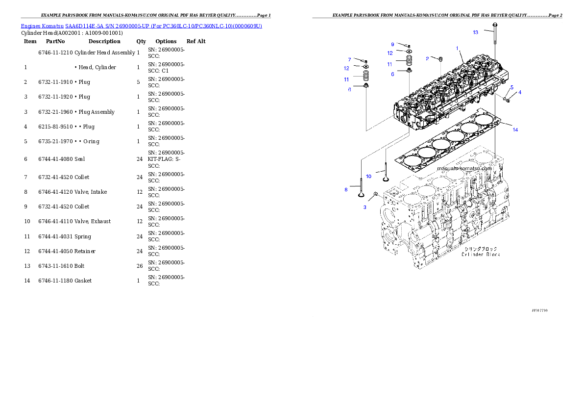 SAA6D114E-5A S/N 26900005-UP (For PC360LC-10/PC360NLC-10) Partsbook