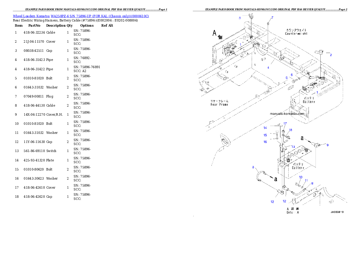 Protected: WA250PZ-6 S/N 75896-UP (FOR KAL (Chassis only)) Partsbook