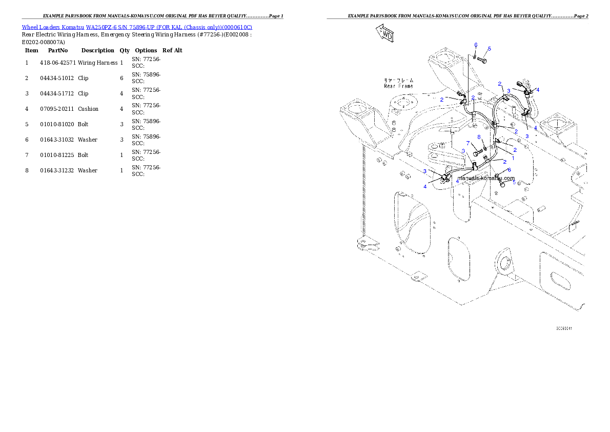 Protected: WA250PZ-6 S/N 75896-UP (FOR KAL (Chassis only)) Partsbook