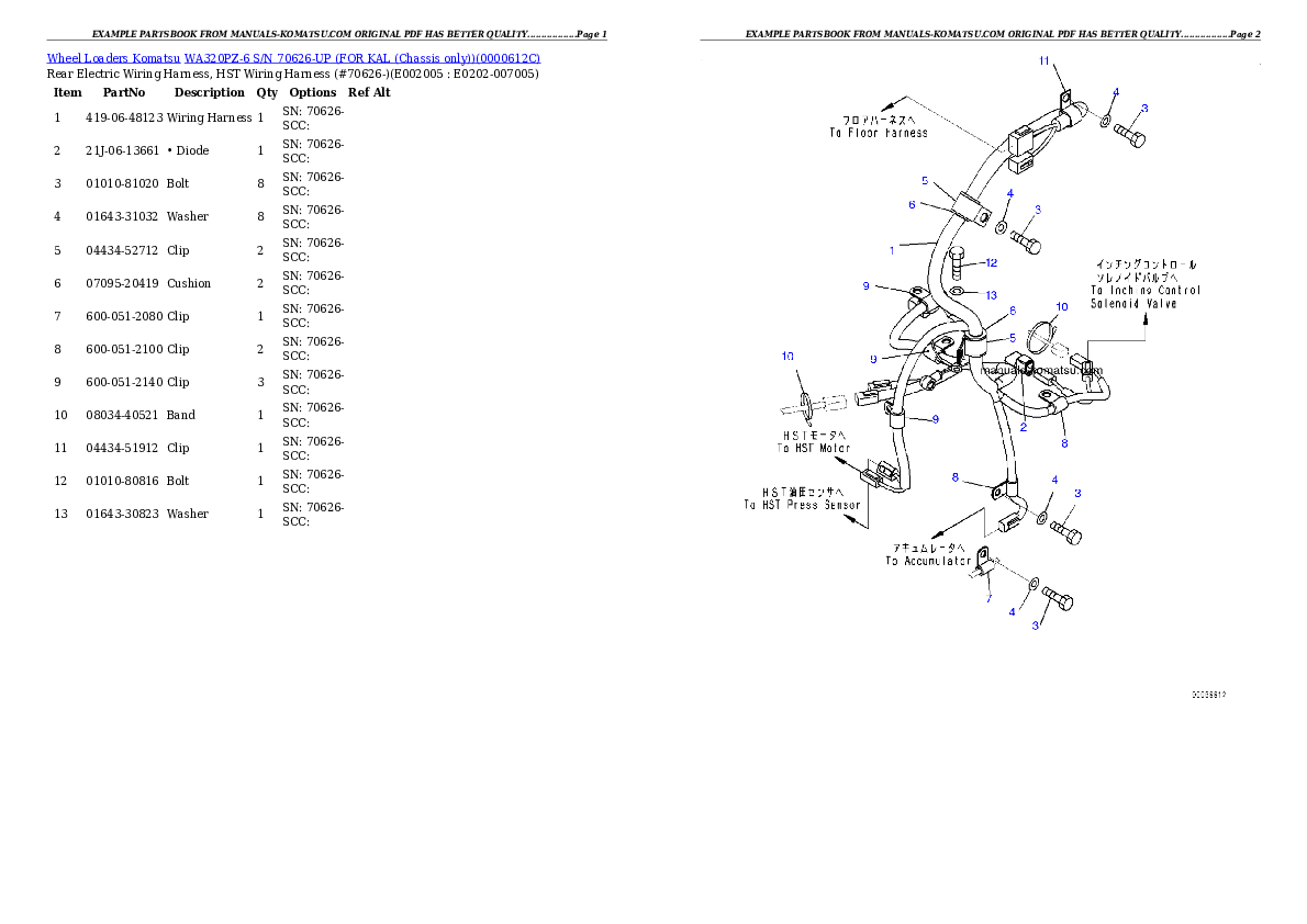 Protected: WA320PZ-6 S/N 70626-UP (FOR KAL (Chassis only)) Partsbook