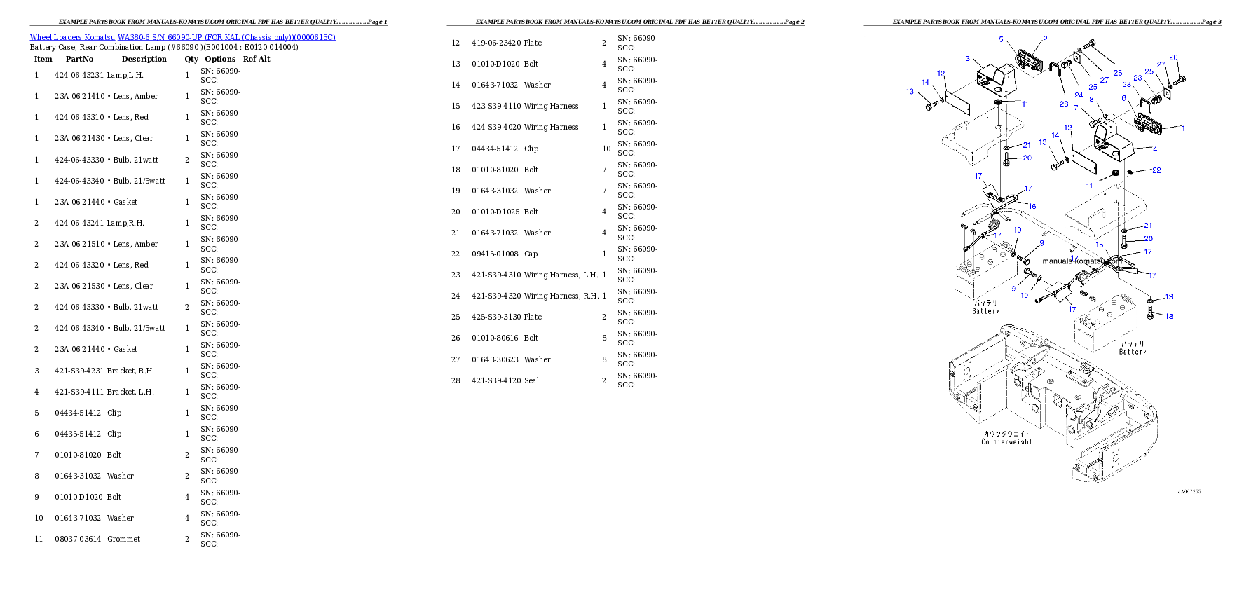 Protected: WA380-6 S/N 66090-UP (FOR KAL (Chassis only)) Partsbook