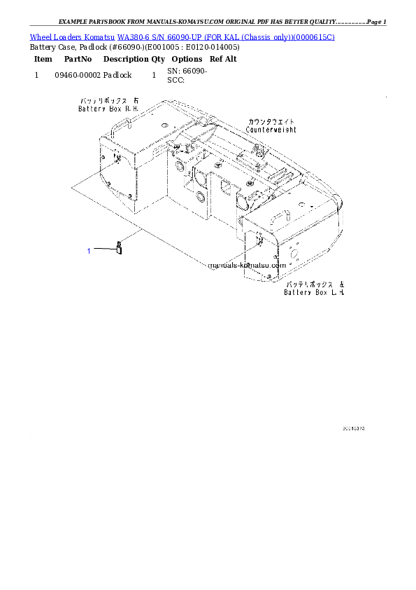 Protected: WA380-6 S/N 66090-UP (FOR KAL (Chassis only)) Partsbook