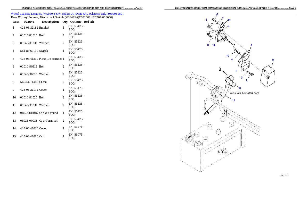 Protected: WA500-6 S/N 55425-UP (FOR KAL (Chassis only)) Partsbook