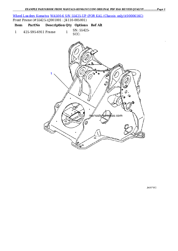 Protected: WA500-6 S/N 55425-UP (FOR KAL (Chassis only)) Partsbook