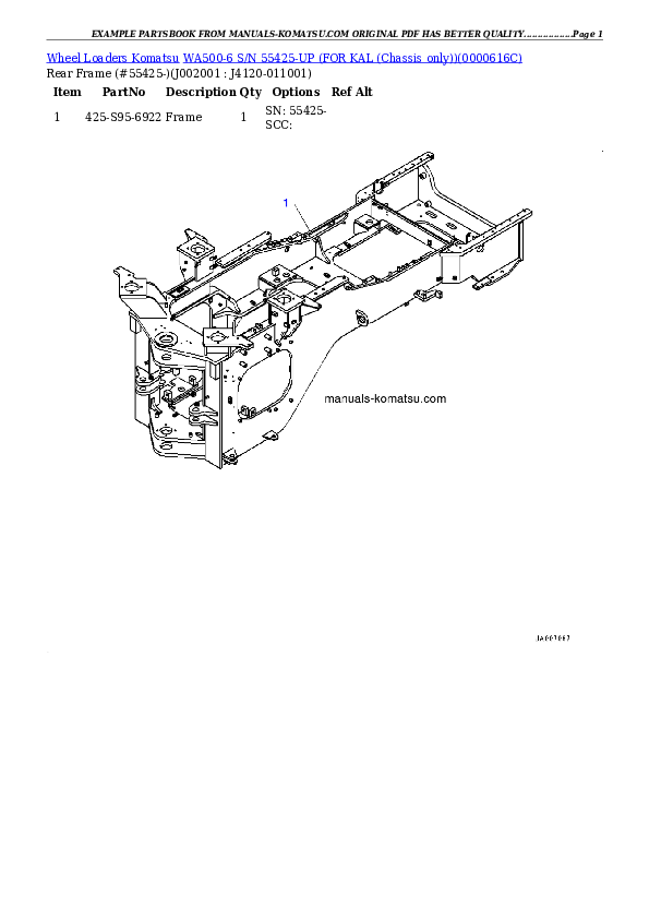 Protected: WA500-6 S/N 55425-UP (FOR KAL (Chassis only)) Partsbook