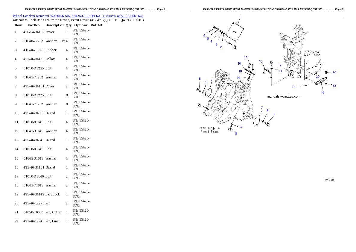 Protected: WA500-6 S/N 55425-UP (FOR KAL (Chassis only)) Partsbook
