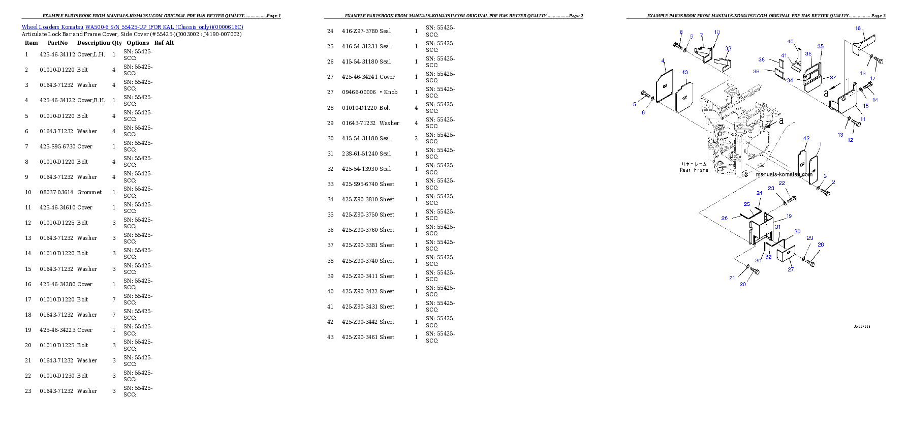 Protected: WA500-6 S/N 55425-UP (FOR KAL (Chassis only)) Partsbook