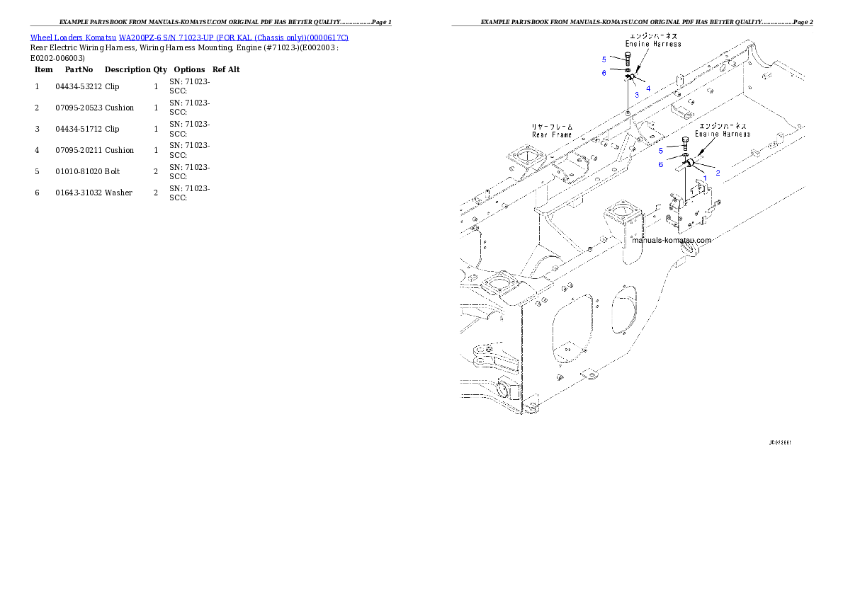 Protected: WA200PZ-6 S/N 71023-UP (FOR KAL (Chassis only)) Partsbook