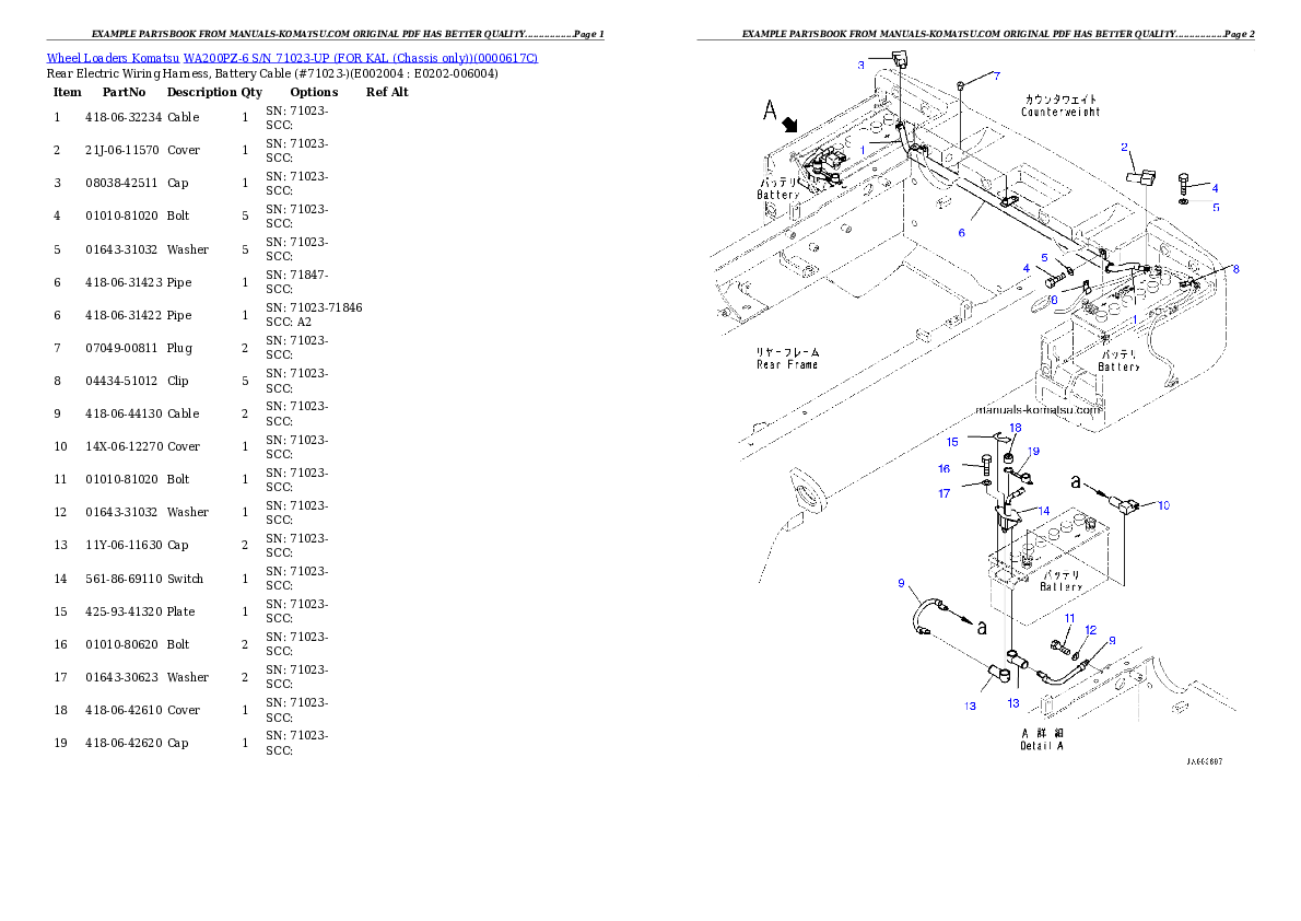 Protected: WA200PZ-6 S/N 71023-UP (FOR KAL (Chassis only)) Partsbook
