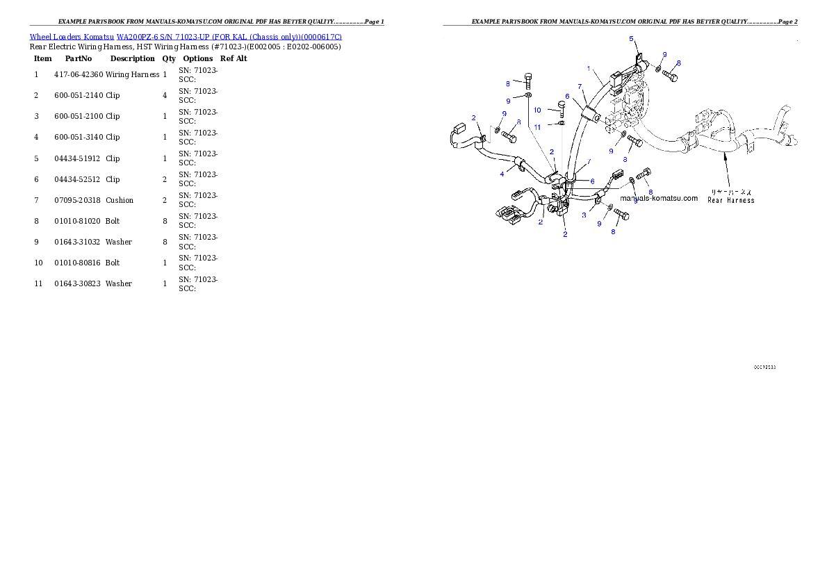 Protected: WA200PZ-6 S/N 71023-UP (FOR KAL (Chassis only)) Partsbook