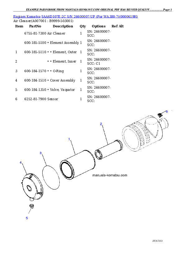 Protected: SAA6D107E-2C S/N 26600007-UP (For WA380-7) Partsbook
