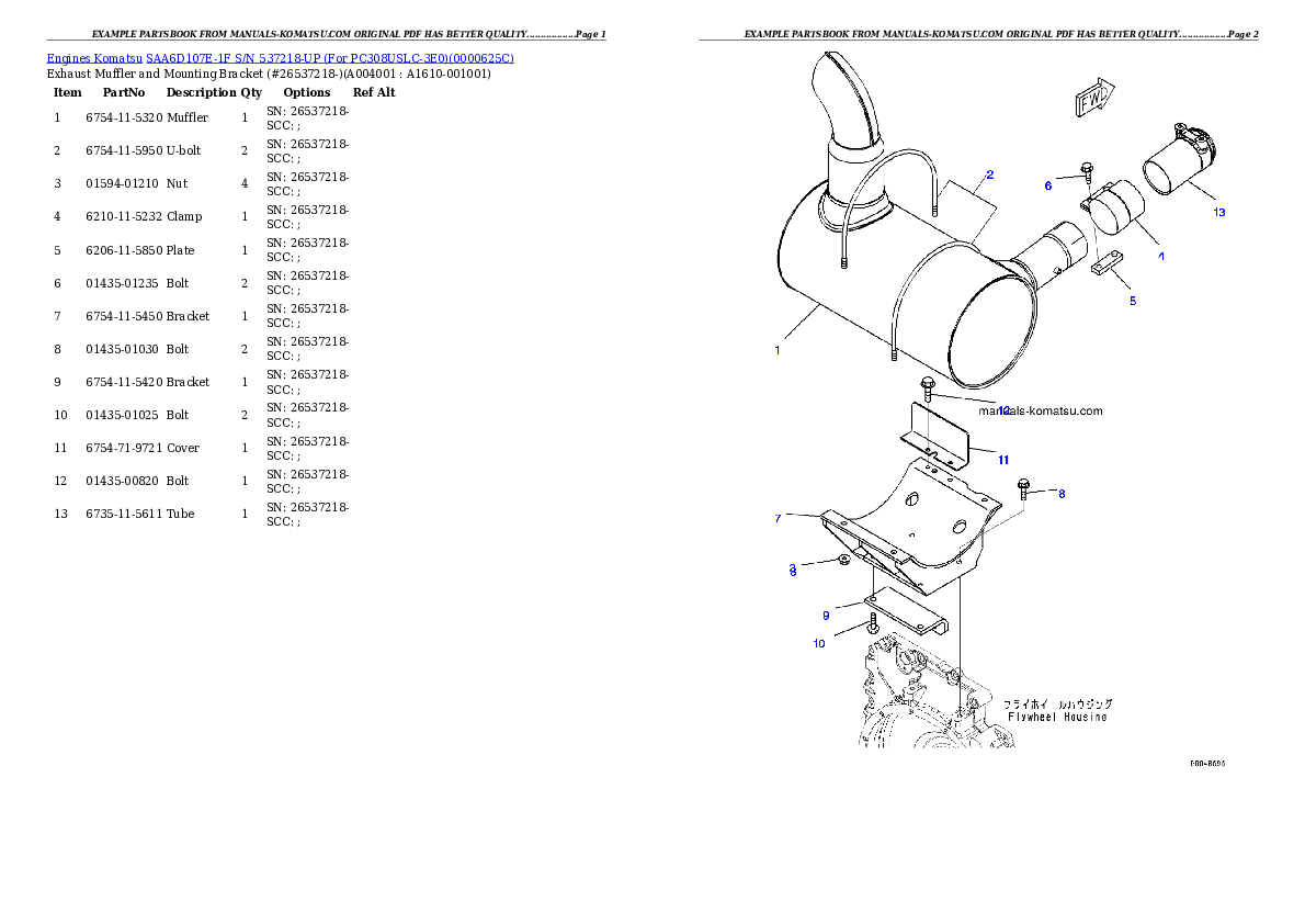Protected: SAA6D107E-1F S/N 537218-UP (For PC308USLC-3E0) Partsbook