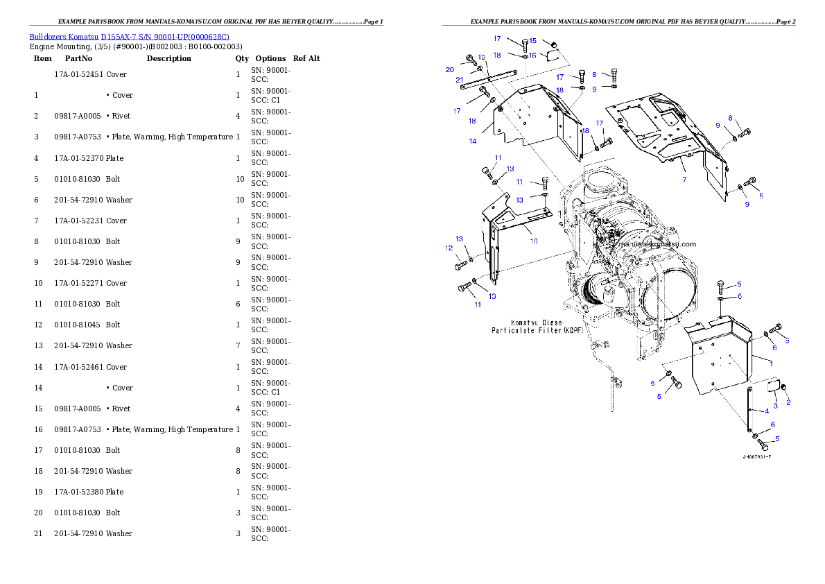 Protected: D155AX-7 S/N 90001-UP Partsbook