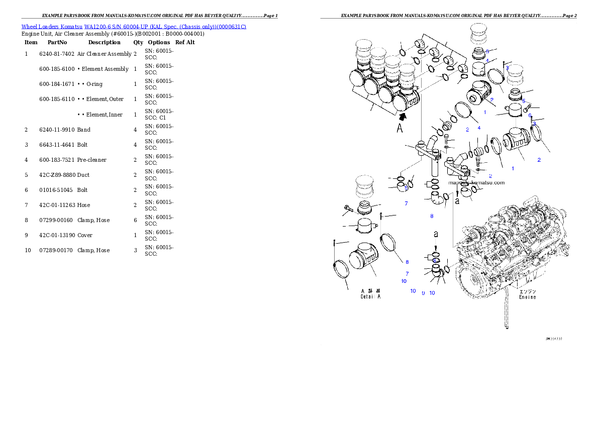Protected: WA1200-6 S/N 60004-UP (KAL Spec. (Chassis only)) Partsbook