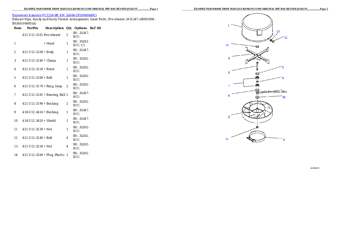 Protected: PC1250-8R S/N 35406-UP Partsbook