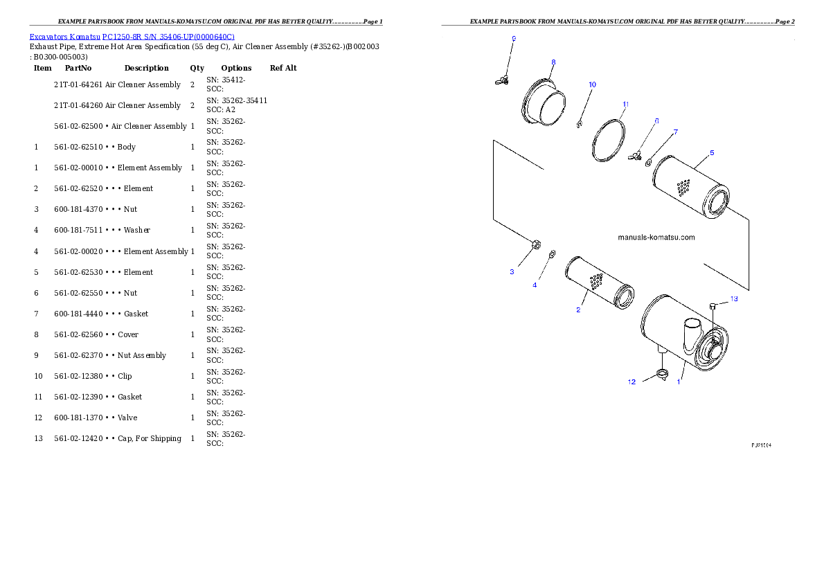 Protected: PC1250-8R S/N 35406-UP Partsbook