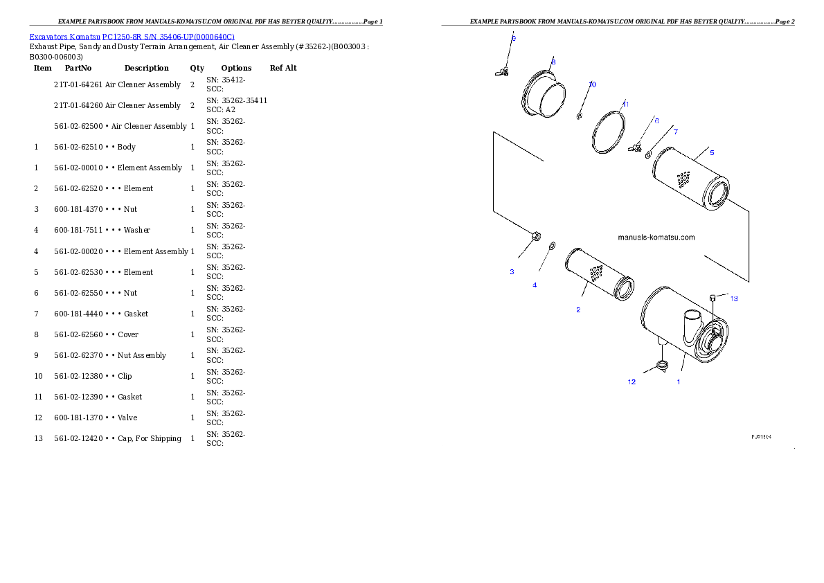 Protected: PC1250-8R S/N 35406-UP Partsbook