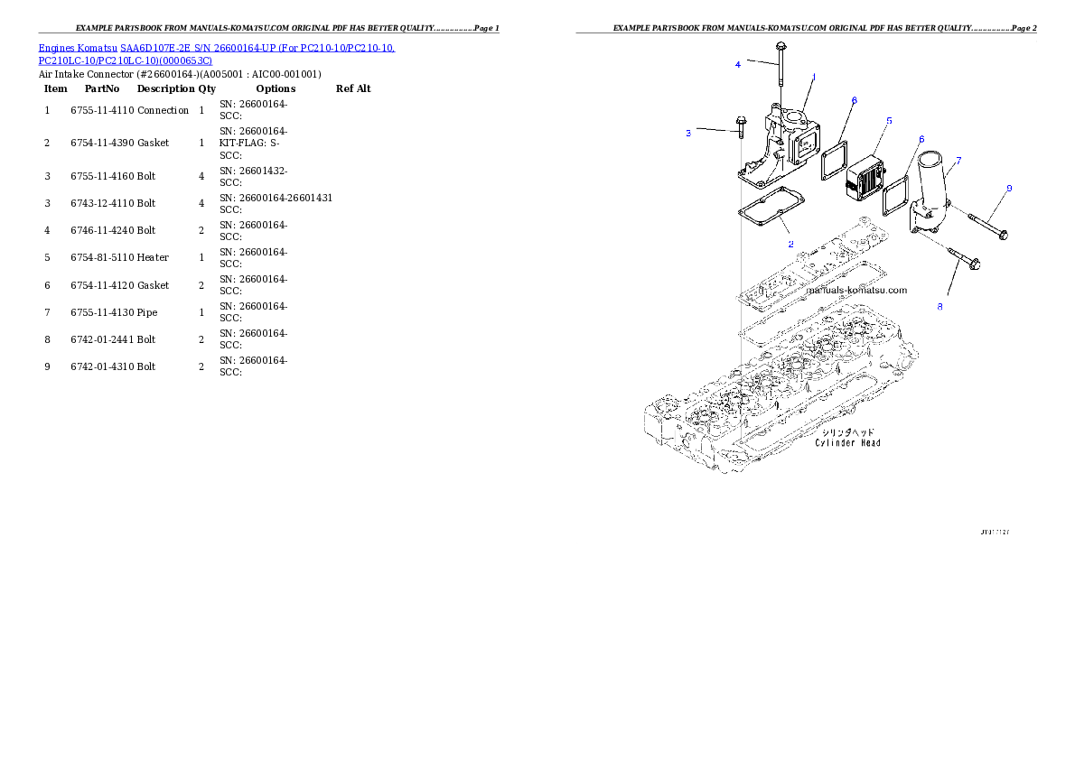 Protected: SAA6D107E-2E S/N 26600164-UP (For PC210I-10/PC210LC-10/PC210LCI-10) Partsbook