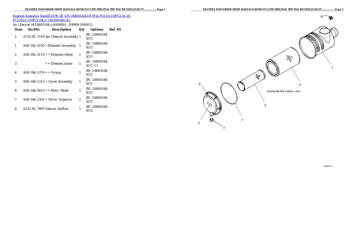 Protected: SAA6D107E-2E S/N 26600164-UP (For PC210I-10/PC210LC-10/PC210LCI-10) Partsbook