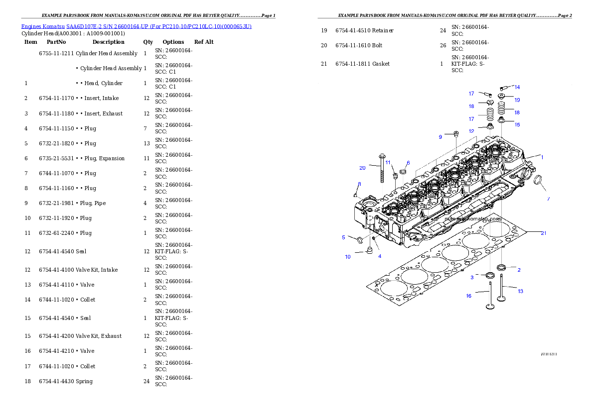 SAA6D107E-2 S/N 26600164-UP (For PC210-10/PC210LC-10) Partsbook