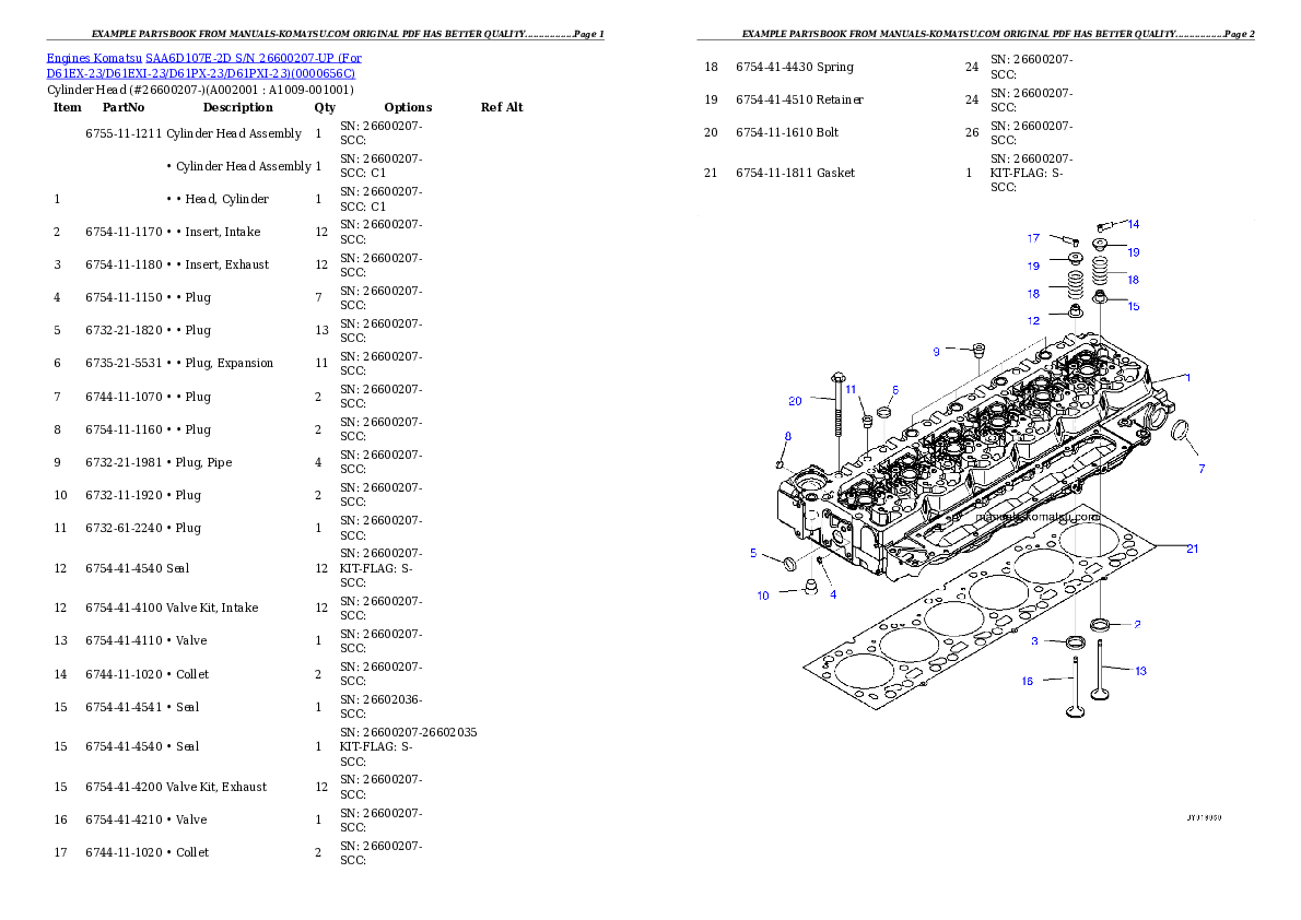 SAA6D107E-2D S/N 26600207-UP (For D61EX-23/D61EXI-23/D61PX-23/D61PXI-23) Partsbook
