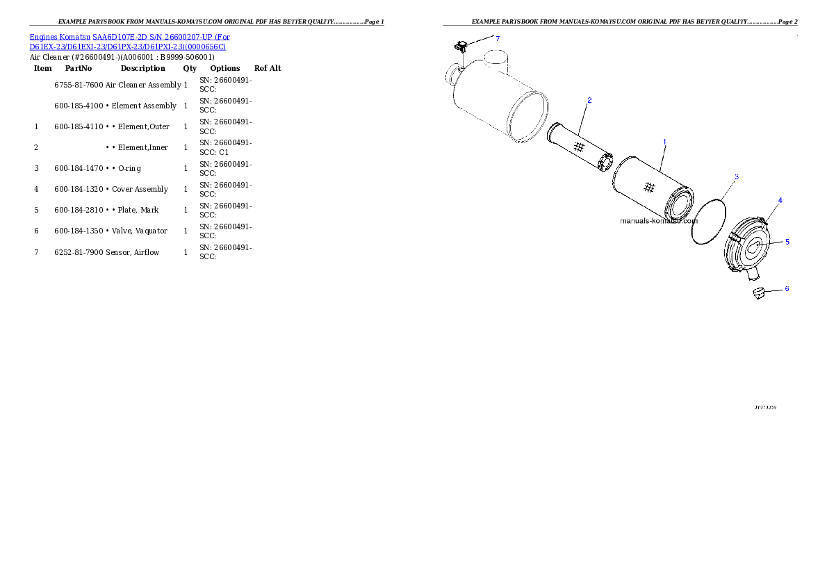 Protected: SAA6D107E-2D S/N 26600207-UP (For D61EX-23/D61EXI-23/D61PX-23/D61PXI-23) Partsbook