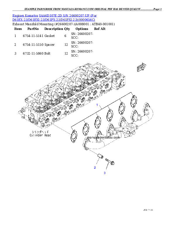 Protected: SAA6D107E-2D S/N 26600207-UP (For D61EX-23/D61EXI-23/D61PX-23/D61PXI-23) Partsbook