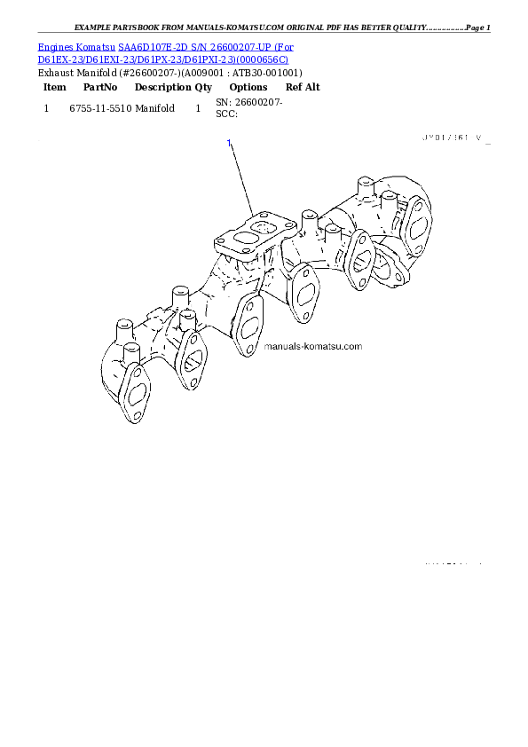 Protected: SAA6D107E-2D S/N 26600207-UP (For D61EX-23/D61EXI-23/D61PX-23/D61PXI-23) Partsbook
