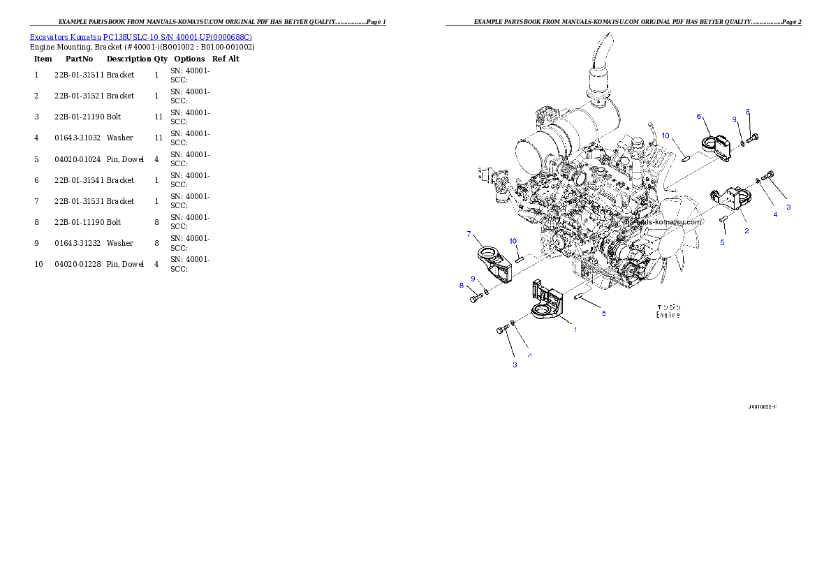 PC138USLC-10 S/N 40001-UP Partsbook
