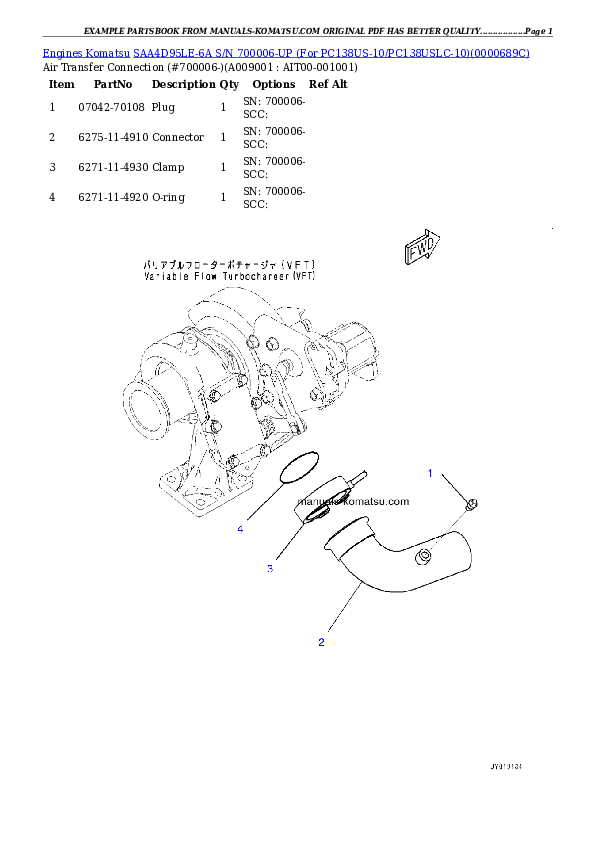 Protected: SAA4D95LE-6A S/N 700006-UP (For PC138US-10/PC138USLC-10) Partsbook