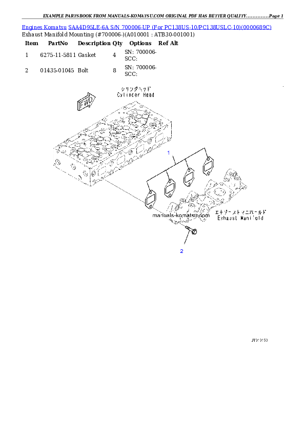 Protected: SAA4D95LE-6A S/N 700006-UP (For PC138US-10/PC138USLC-10) Partsbook