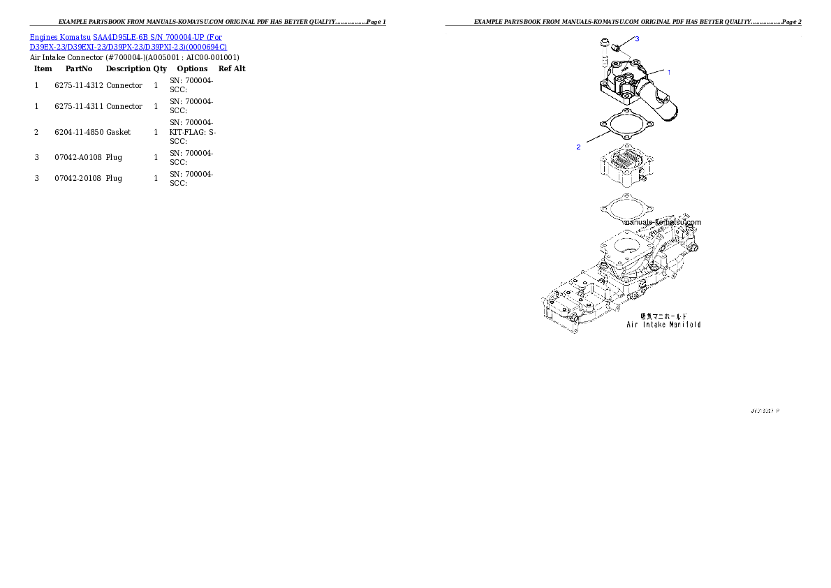 Protected: SAA4D95LE-6B S/N 700004-UP (For D39EX-23/D39PX-23) Partsbook
