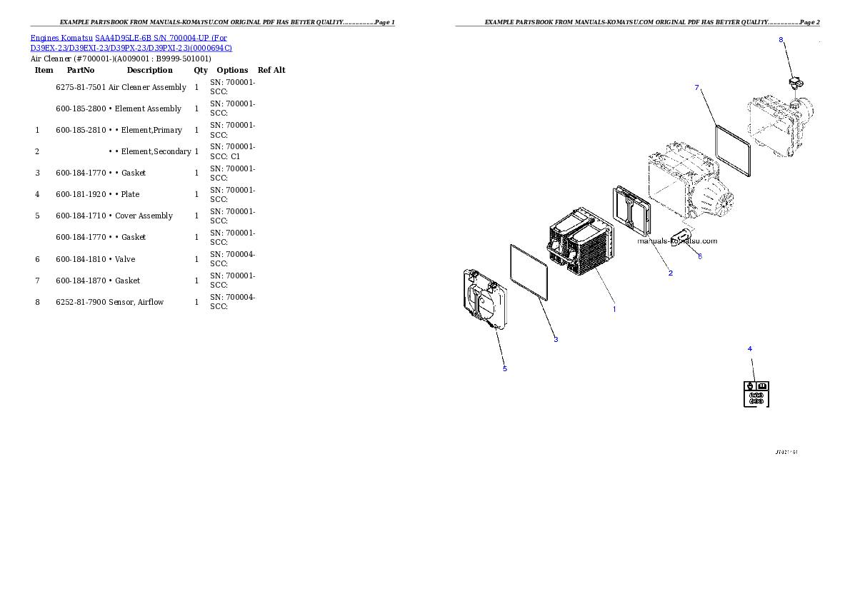 Protected: SAA4D95LE-6B S/N 700004-UP (For D39EX-23/D39PX-23) Partsbook