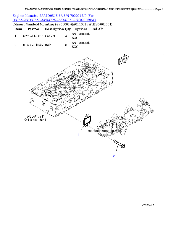 Protected: SAA4D95LE-6A S/N 700001-UP (For D37EX-23/D37PX-23) Partsbook