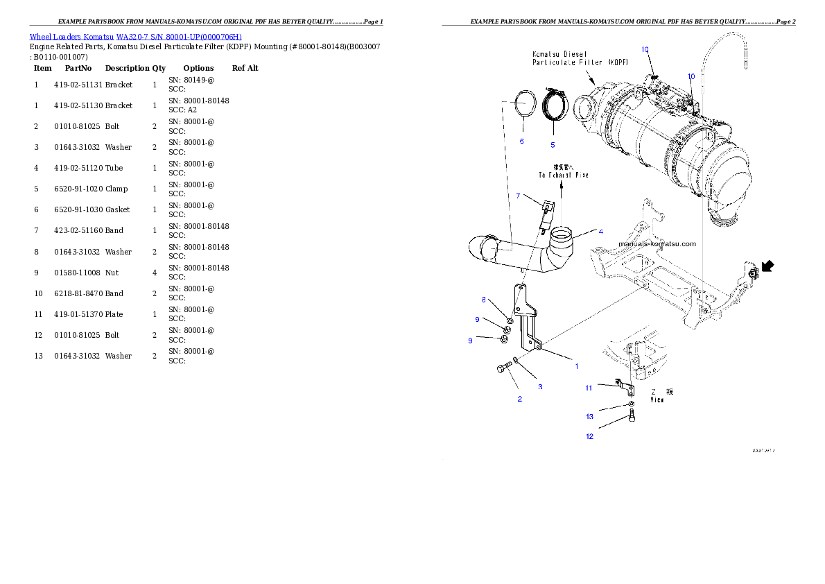 Protected: WA320-7 S/N 80001-UP Partsbook
